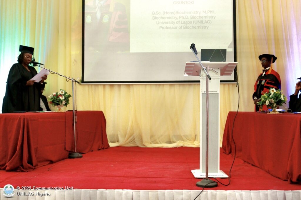 Professor Folasade T. Ogunsola, OON, FAS, delivering the opening address at the 20th Inaugural Lecture in the 2024/2025 academic session of the University of Lagos
