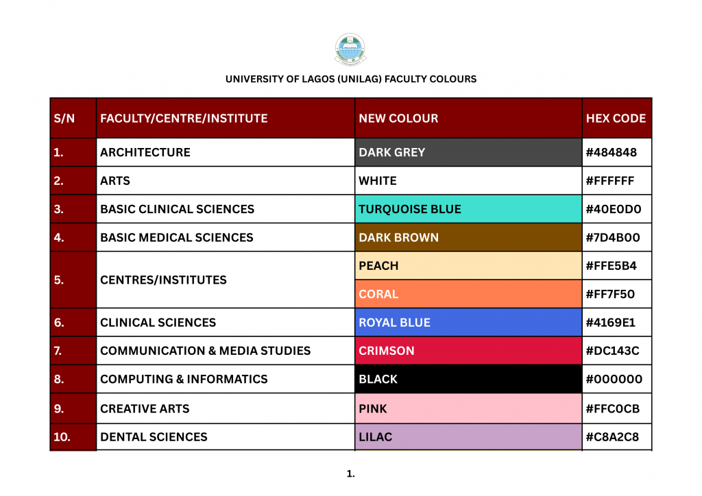 UNILAG Faculty Colours