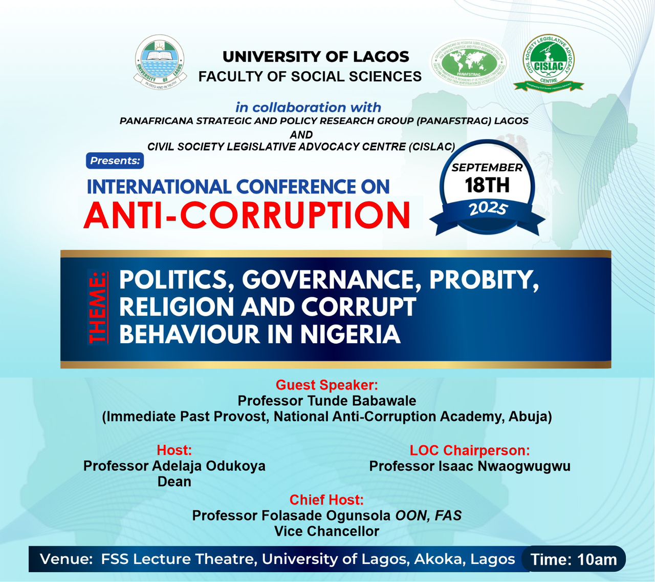 UNILAG Cohosts Intl. Anticorruption Conference, Thurs. Sept 18